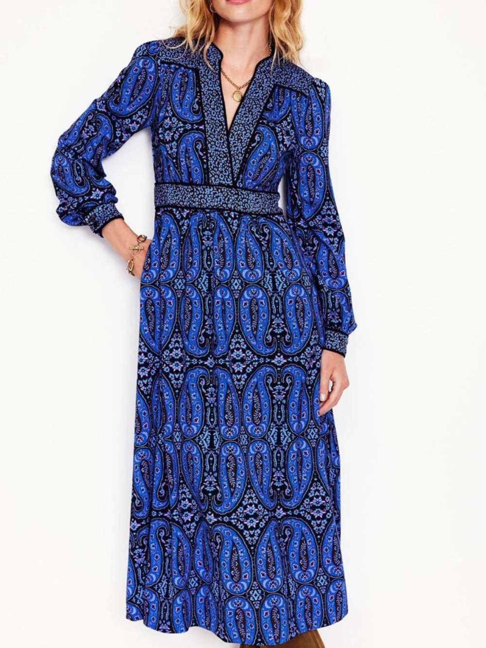 Boden NWT Hotched Ponte Paisley Midi Dress Blue Size 6 - Picture 3 of 15